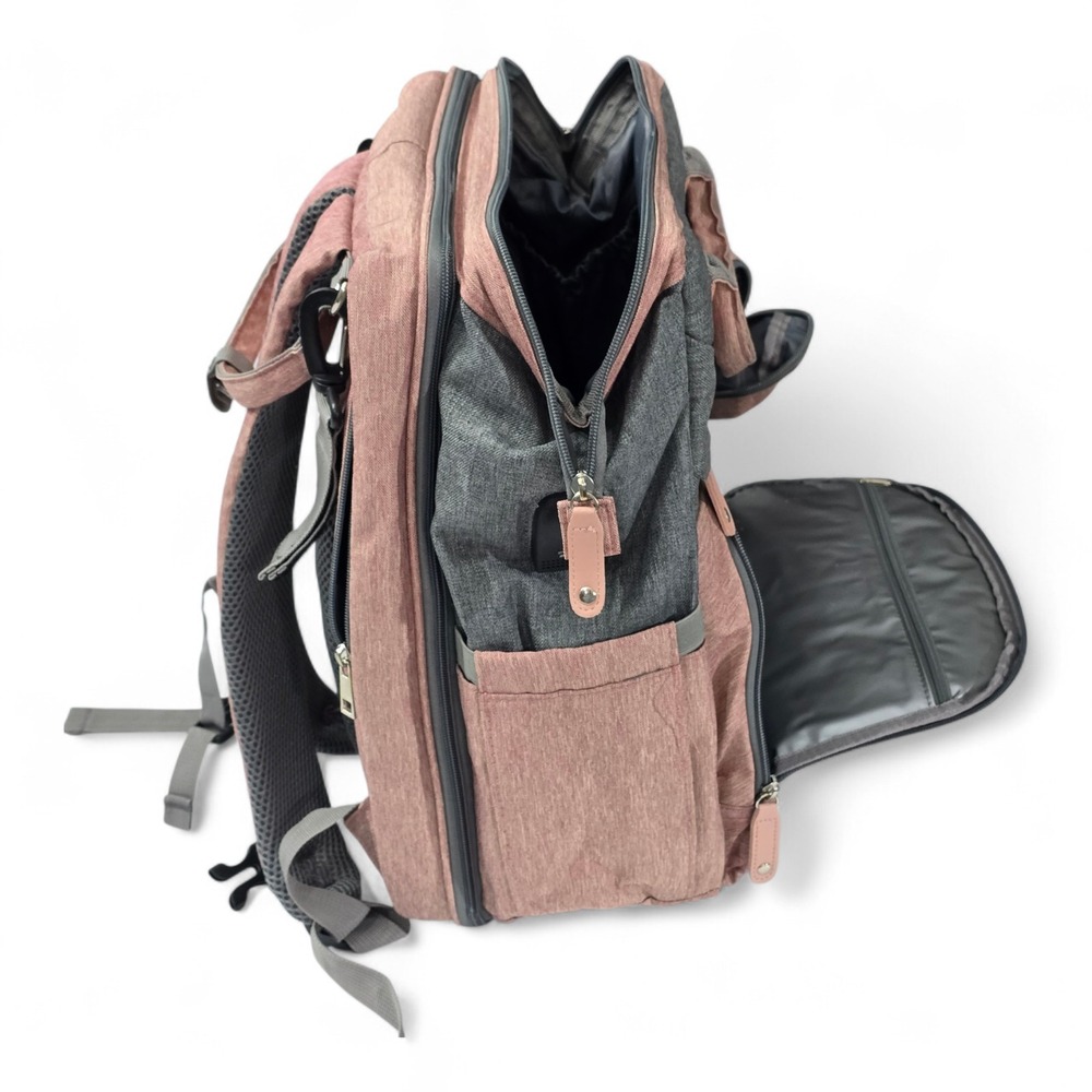 DERfunstar Diaper Bag Backpack with Portable Changing Station Pink Grey Travel - Picture 5 of 10